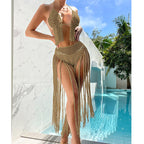 Beach Tourism Hand Crocheting Three Dimensional Floral Tassel Beach Sexy Open Back Swimsuit Bikini Set Crochet hook Tidee