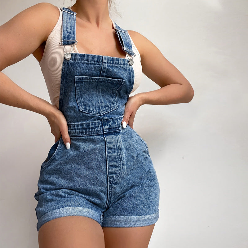 Women Clothing Denim Brace Romper Dermal
