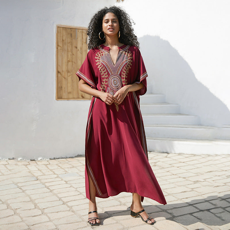 Rayon Embroidered Maxi Dress Women Embroidered Vacation Loose Beach Jacket Maxi Dress Beach Cover Up EvenStar