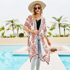 Chemisier de protection solaire en mousseline de soie à imprimé floral rayé printemps-été, cardigan décoratif à boule