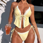 Sexy Split Swimsuit Yellow Series Western with Bikini Spring Seaside Vacation DOUBLEOUT