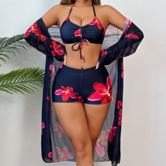 Traje de baño de bikini floral de una pieza para mujer