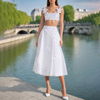 Sexy Sexy Two Piece Set Patchwork Three Dimensional Floral Shoulder Strap Vest High Waist Skirt Set Women Sailfish