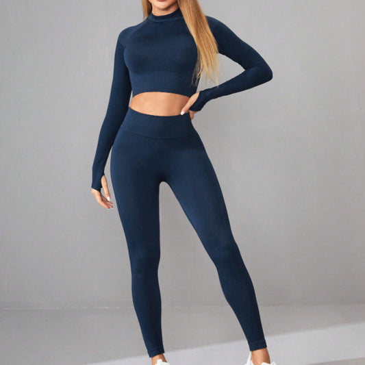 Seamless Yoga Clothes Women Long Sleeved Sports Top High Waist Hip Lift Sports Tights Trousers Set