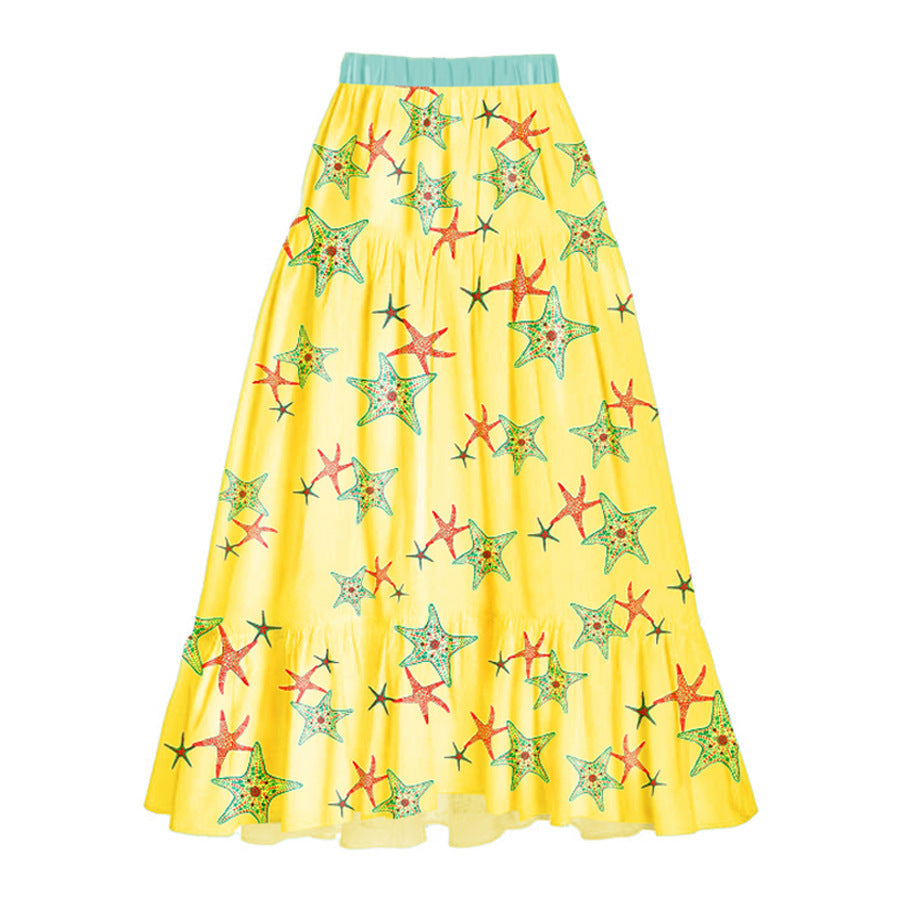 Four-Color Matching Wrap Skirt Yellow