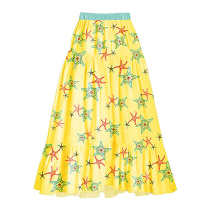 Four-Color Matching Wrap Skirt Yellow