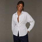 French Fitted Waist Turn down Collar V neck Cardigan off Shoulder Loose Long Sleeve Shirt AXE