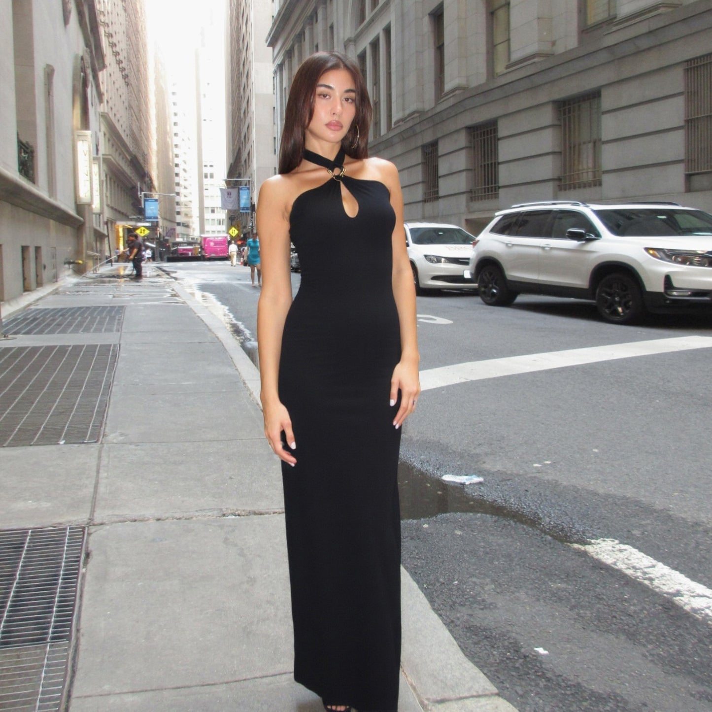 Vestido tubo ajustado de color liso con cintura alta y hombros descubiertos para mujer