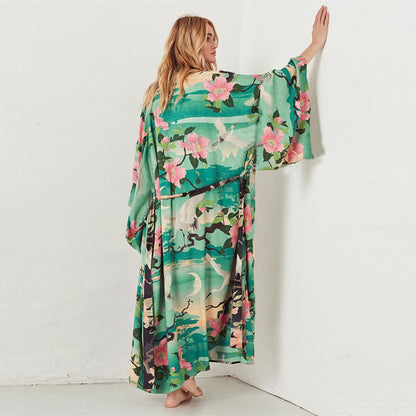 Loose Beach Beach Cover Up Sun Protection Shirt Mid-Length Cardigan Swimsuit Dress Women
