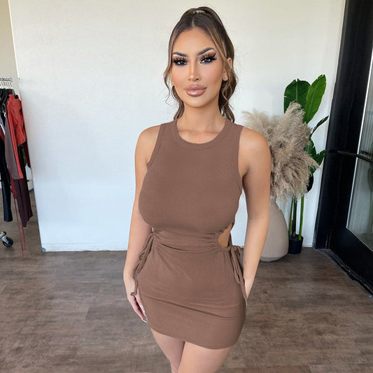 Summer Women Clothing Sexy Slim Fit Hip dress Hollow Out Cutout Out Pleating Cropped Outfit Slimming Dress
