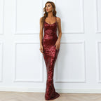 Elegant Sexy Sequined Evening Dress for Women Geometric Abstract Pattern Strap Dress for Women Prom Formal Gown