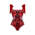 Conservative Sunscreen Swimsuit Women Vintage Printed Gauze Skirt Bikini