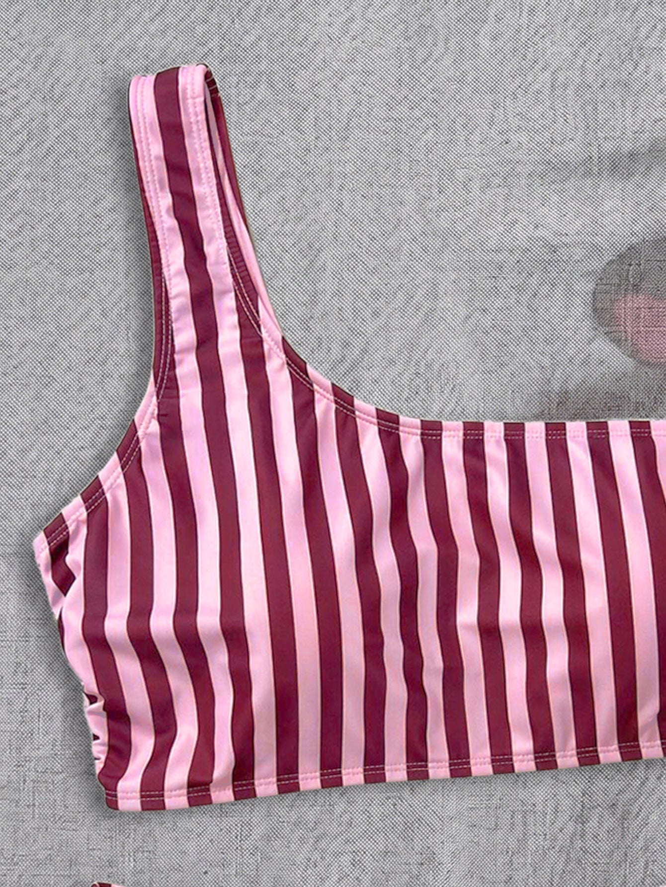 Bikini Pink Striped One Shoulder Tube Top Bikini Sexy Backless Low Waist Split Swimsuit WithWind