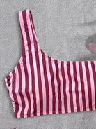 Bikini Pink Striped One Shoulder Tube Top Bikini Sexy Backless Low Waist Split Swimsuit WithWind