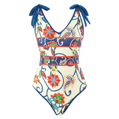 French One Piece Two Piece Set Swimsuit Digital Printing Sheath Gauze Skirt Conservative Swimwear Women