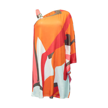 Summer Women Clothing Printed Sexy One Shoulder Cold Shoulder Dress