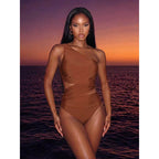 Solid Color One Shoulder Sexy Swimsuit Women Beach Spring Bikini Swimsuit Alina