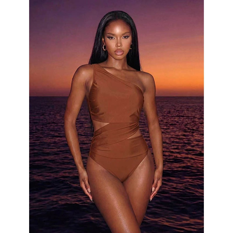Solid Color One Shoulder Sexy Swimsuit Women Beach Spring Bikini Swimsuit Alina