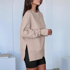 Pull décontracté à col rond, couleur unie, coupe ample, manches longues, style sport.