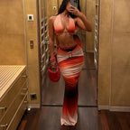 Gradient Strap Backless Sexy Bikini Sheath Skirt Set Split Swimsuit Women Bikini Thunder