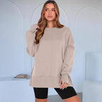 Pull décontracté à col rond, couleur unie, coupe ample, manches longues, style sport.