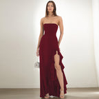 Women Clothing Summer Solid Color Sexy Split Maxi Dress Tube Top Dress Women