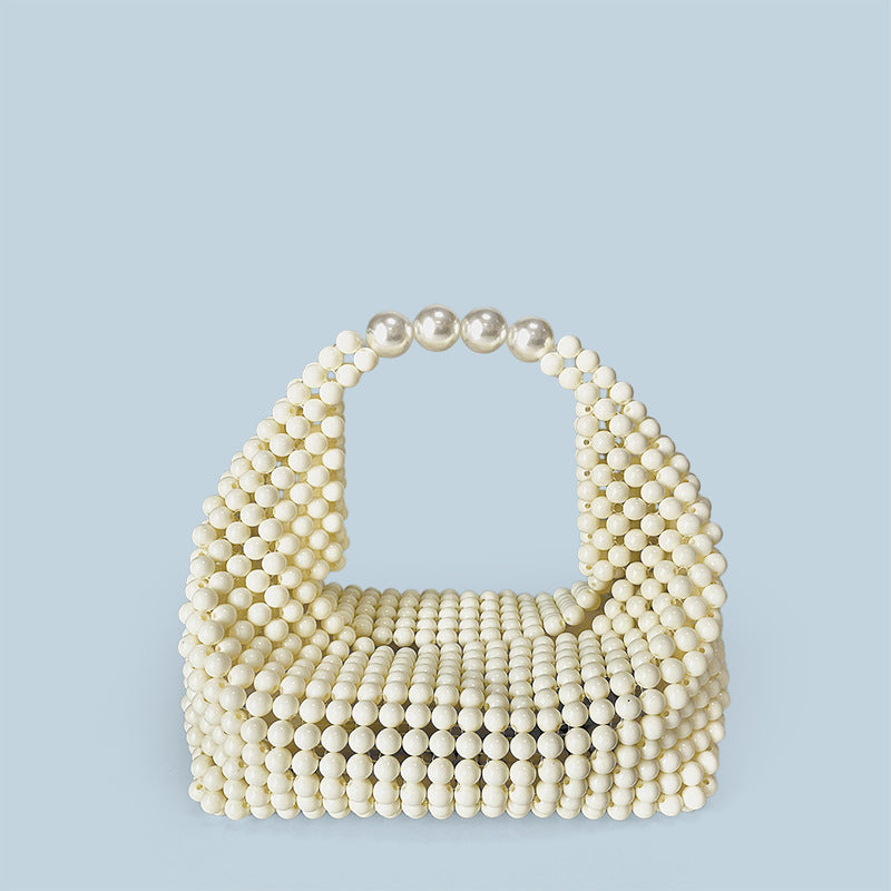 High Sense Hand Carrying Bag Women Spring Summer Cocktail Pearl Hand Woven Bag Special Interest Design