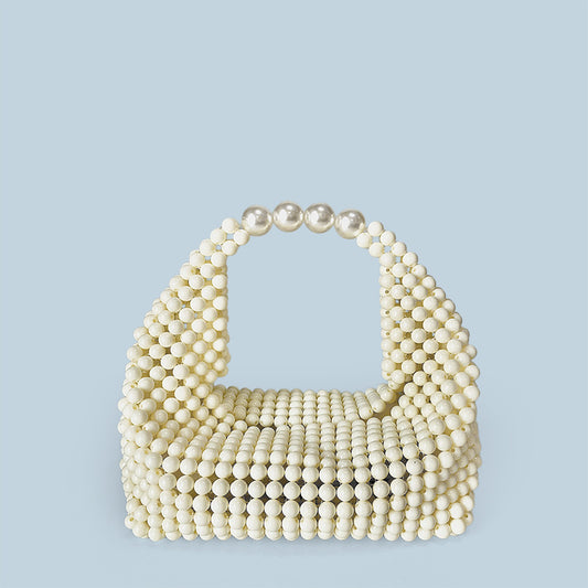 High Sense Hand Carrying Bag Women Spring Summer Cocktail Pearl Hand Woven Bag Special Interest Design