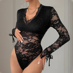 Fall Women Clothing Lace Stitching Long Sleeve V Neck Jumpsuit Women