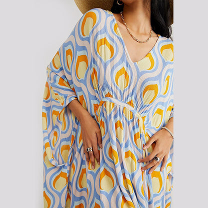 Summer Beach Dress Women Casual Vacation Printed Pullover Bikini Swimsuit Blouse Sun Protection Clothing