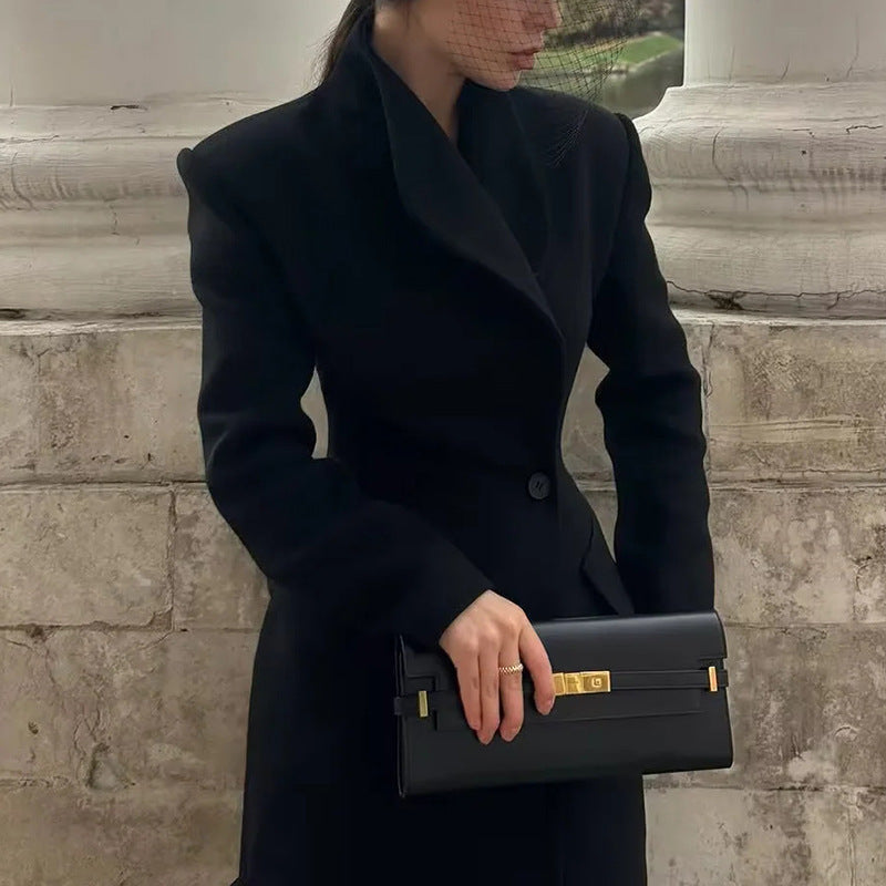 Korean Elegant British Long Cut Coat Women Spring Woolen Coat OFMY
