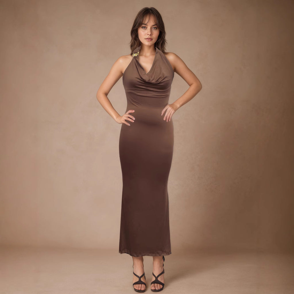 Vestido elegante con cuello en V y cuello halter para mujer, vestido de verano de alta calidad, vestido sexy.