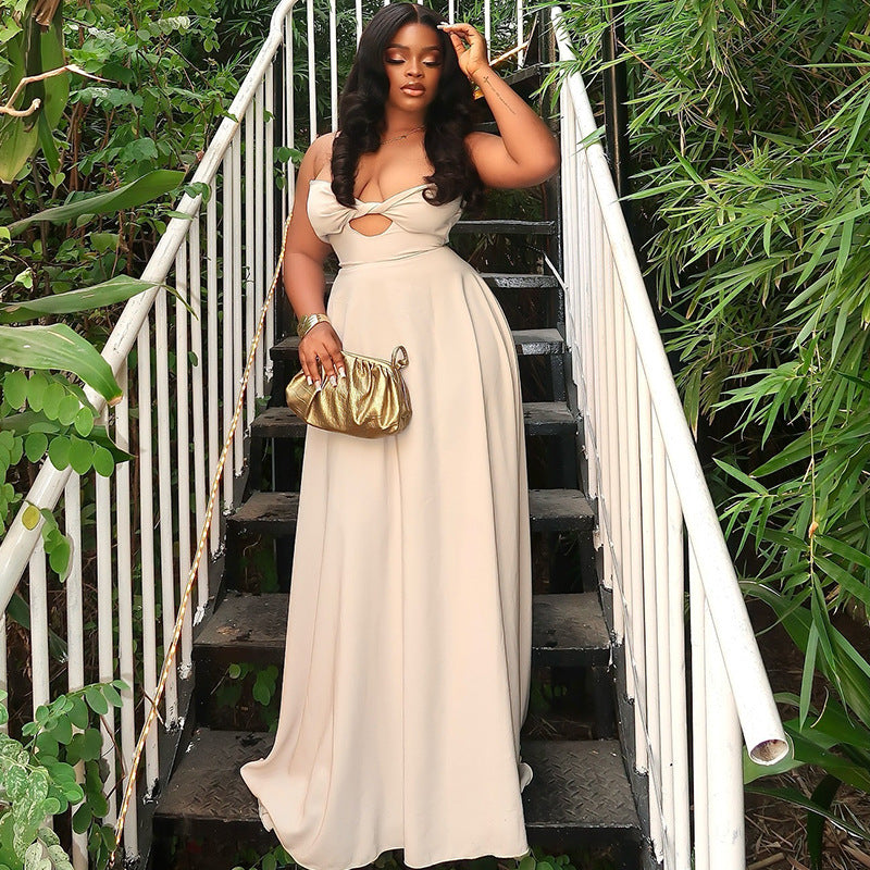Women Clothing Soft Solid Color Light Floating Princess Dress Elegant Graceful Sling Sleeveless Length Dress