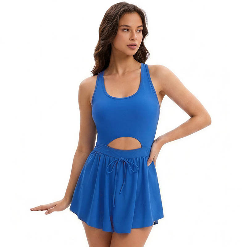 Swimsuit Women Sleeveless Dress Sexy Solid Color Beauty Back Swimming Bianco