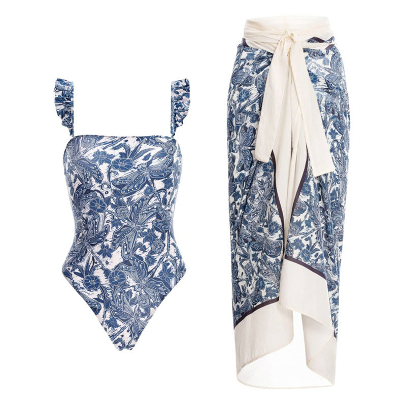 Maillot de bain une pièce Flying Edge pour femme, style rétro européen et français, amincissant, couvrant le ventre, robe de plage en mousseline
