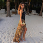 Seaside Vacation Leopard Splicing One Shoulder Dress Women Clothing Early Summer Exquisite Sexy Slim Fit Maxi Dress Dio