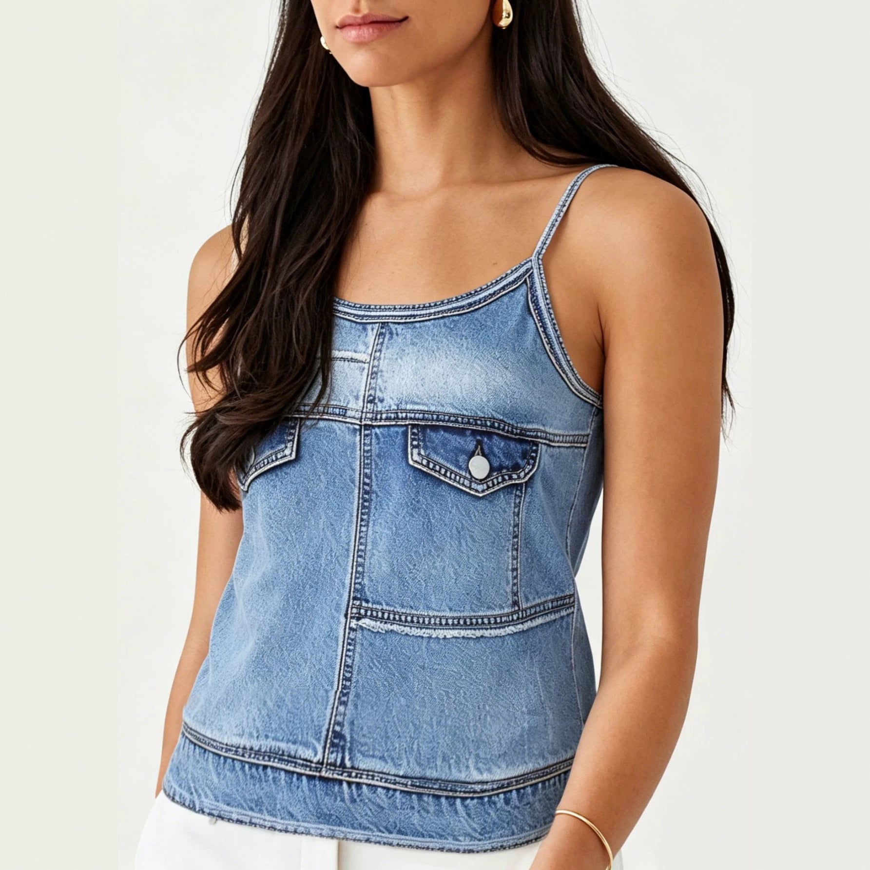 Autumn Women Imitation Denim Sling Personality Sleeveless T shirt Splendor