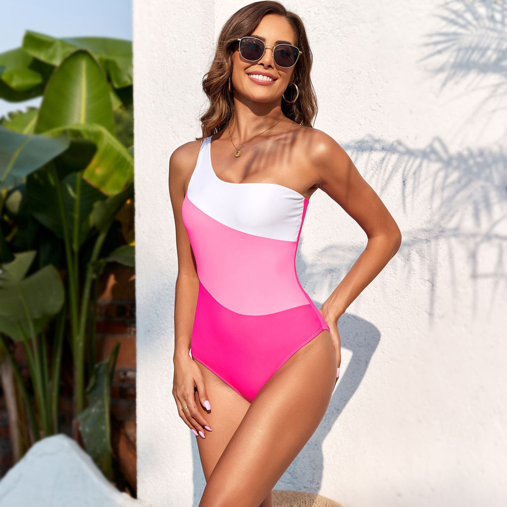 Maillot de bain une pièce à coutures de couleur unie pour femmes