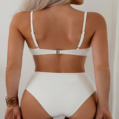 Bikini sexy de color sólido con abertura para mujer, traje de baño de playa de primavera