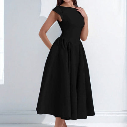 Spring French Sexy Elegant Waist Slimming Sleeveless Back Hollow Out Cutout Dress