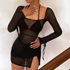Summer Women Clothing Refreshing Slim Fit Square Collar Sexy Mesh See through Beach Cover Up Slim Fit Sexy LaceCH