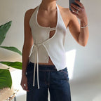 Gilet d'été sexy dos nu à lacets pour femme