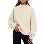 Camisa informal de polar para mujer, sudadera holgada de cuello alto medio grueso para otoño e invierno
