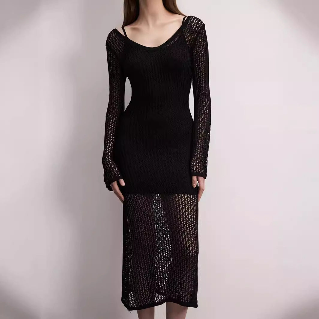 Summer Beach Dress Sexy Cutout See through Sun Protection by the Sea Beach Cover Up Knitted Dress