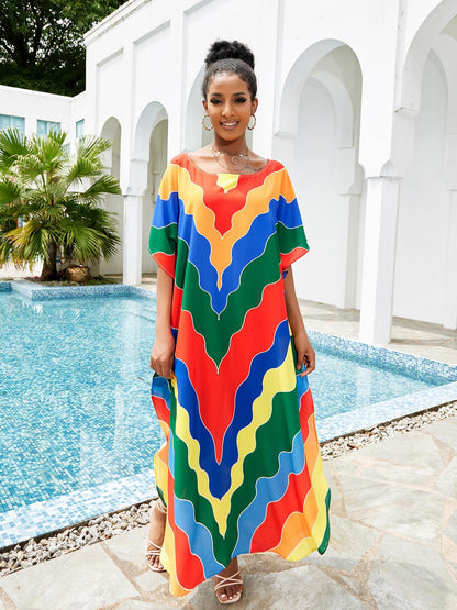Print Beach Cover Up Sexy Loose Vacation Sun Protection Shirt Robe Bikini Cover Up
