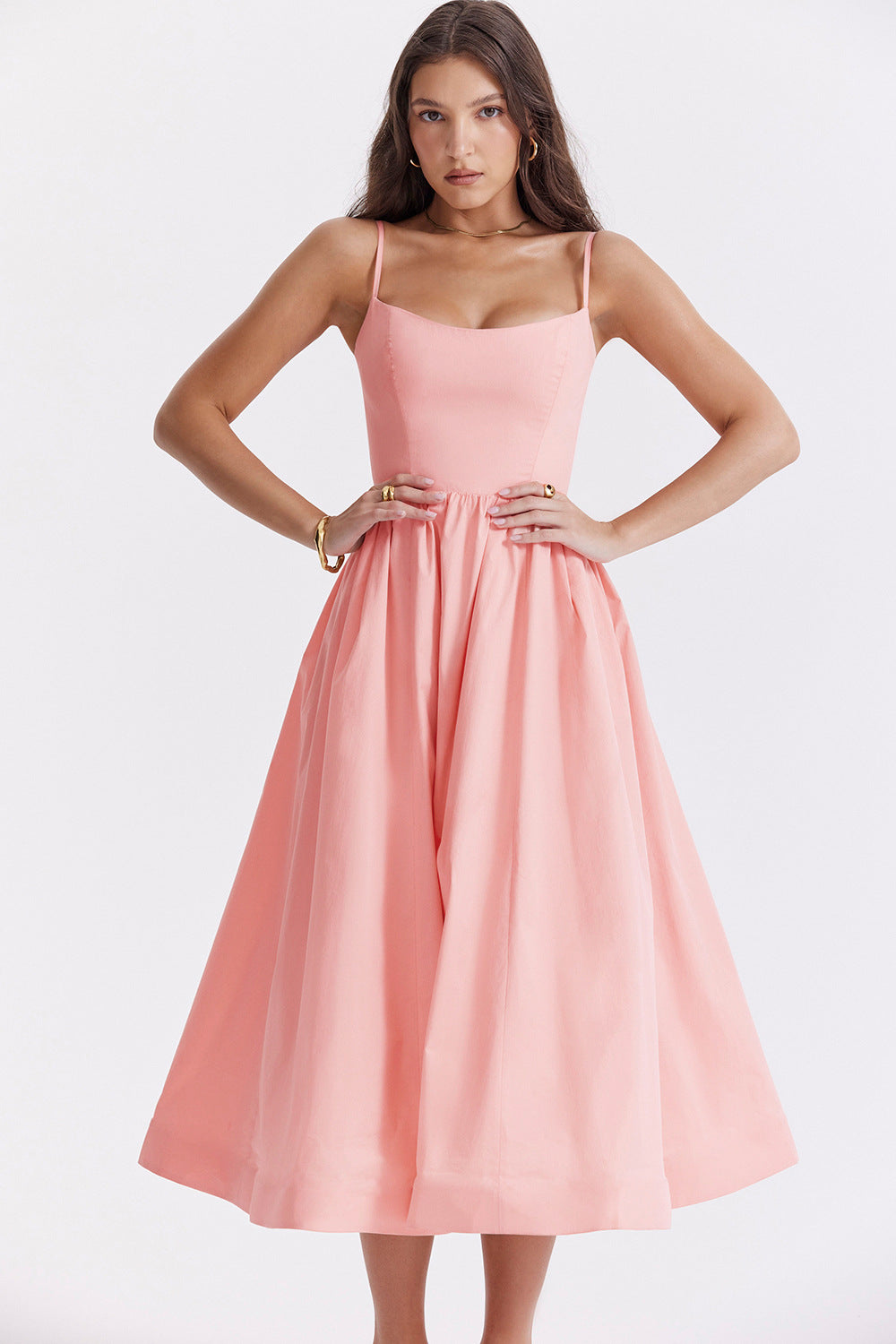 Robe trapèze sexy dos nu à bretelles spaghetti pour femme, couleur unie, grande taille