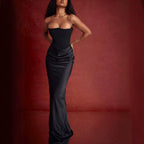 Dress Elegant Sexy Waist Trimming Tube Top Boning Corset Pleated Satin Sheath Dress Venly