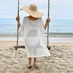 Women Clothing Solid Color Knitted Beach Knitted Sexy Long Sleeved Blouse Sun Protective Clothing Mangar