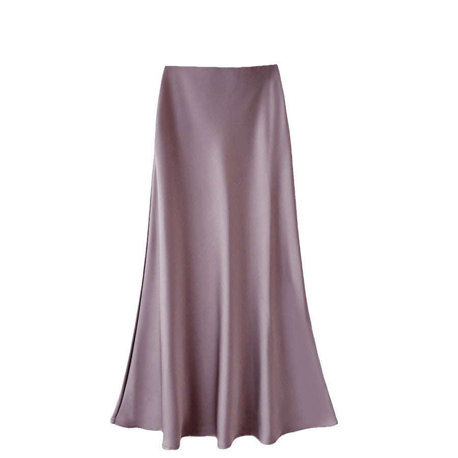 High Waist Slimming Mid Length Satin Acetate Silky Skirt Spring Summer Sheath Fishtail A Line Long Skirt Sunnygrace