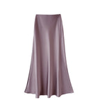 High Waist Slimming Mid Length Satin Acetate Silky Skirt Spring Summer Sheath Fishtail A Line Long Skirt Sunnygrace